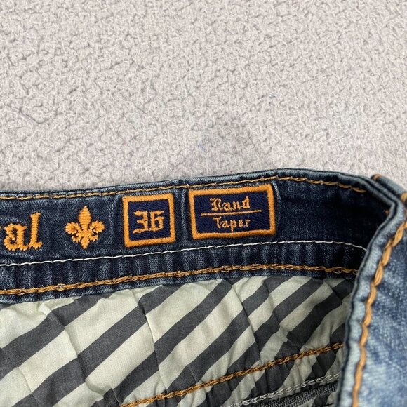 Rock Revival Rand Taper Jeans Men 36x34 Blue Tie Dye Studded Stretch Denim - Picture 4 of 12